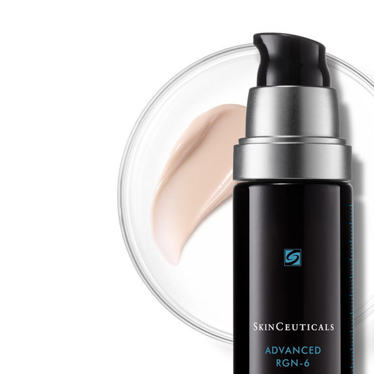 SkinCeuticals Advanced RGN-6 corrective serum bottle with cream texture, 50ml